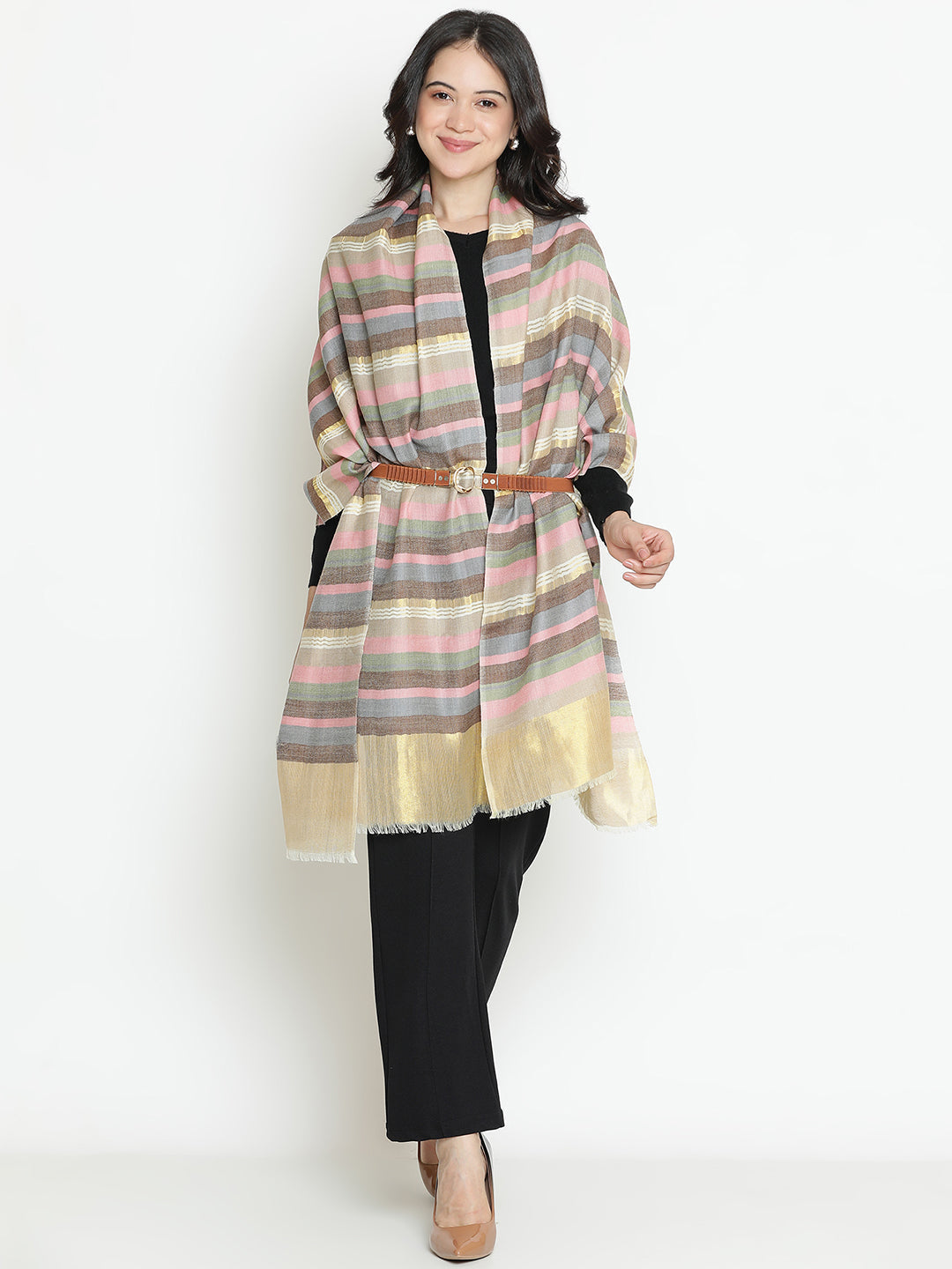 Midnight Eclat-Twilight Detailed Woolen Dobby Stole
