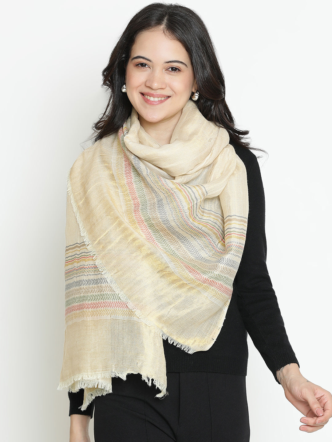 Meadow Whispers-Nature Inspired Woven Design Dobby Stole