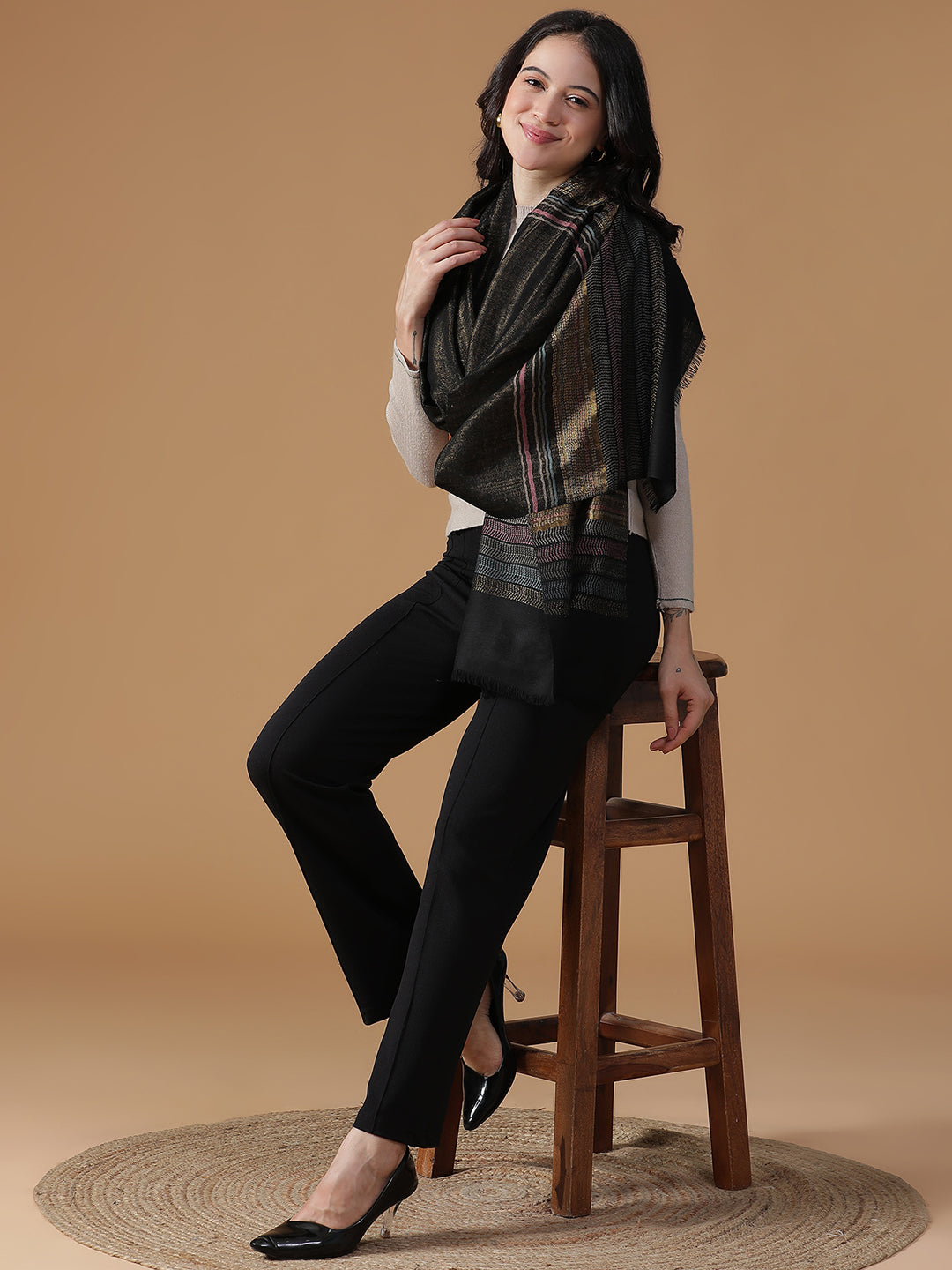 Meadow Whispers-Nature Inspired Woven Design Dobby Stole