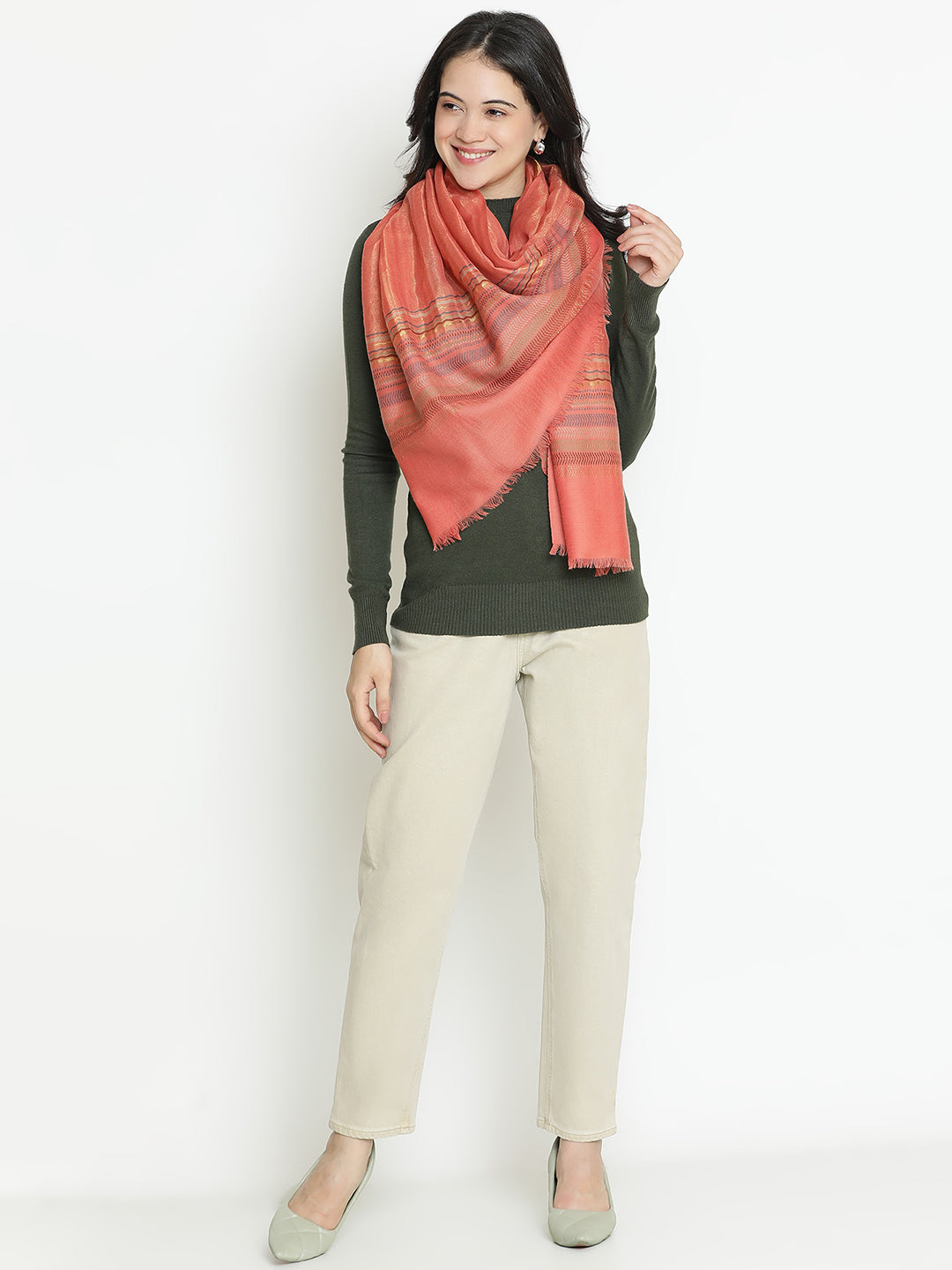 Meadow Whispers-Nature Inspired Woven Design Dobby Stole