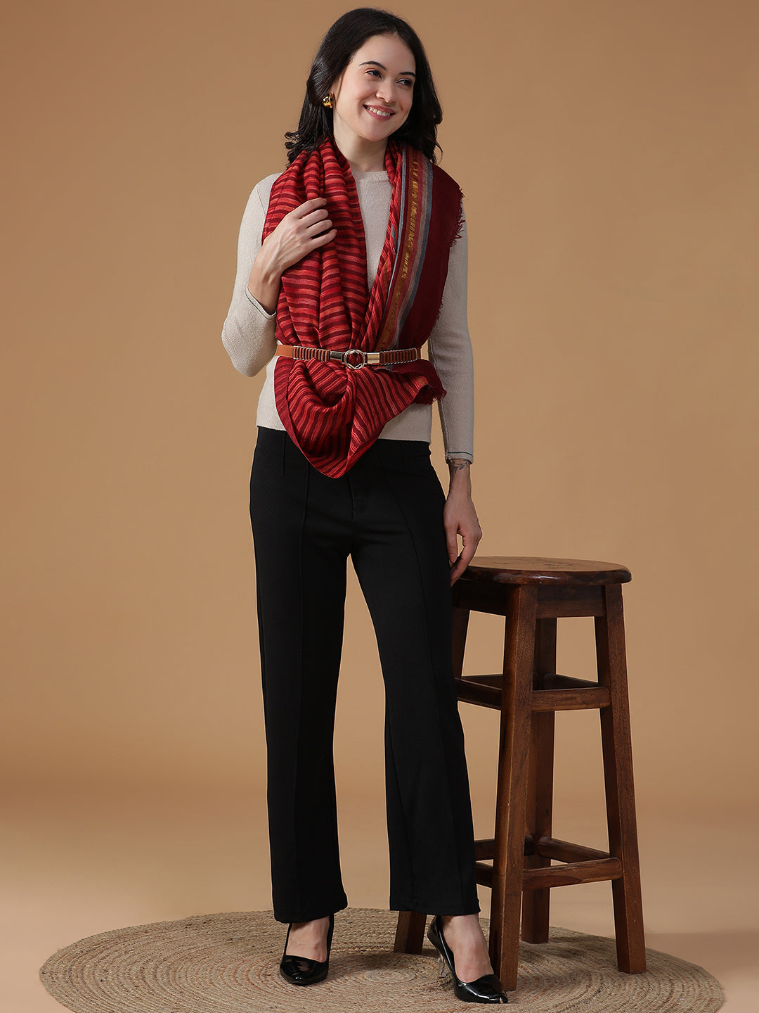 Regal Harmony-Artisanal Weave Woolen Dobby Stole