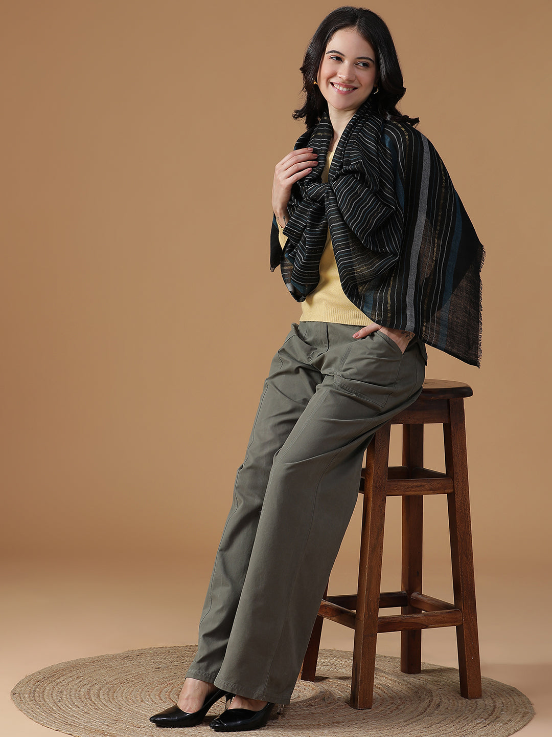 Ecliptic Stripes-Crafted Woolen Dobby Stole