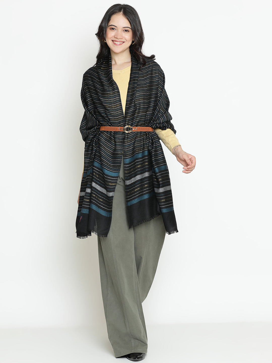 Ecliptic Stripes-Crafted Woolen Dobby Stole