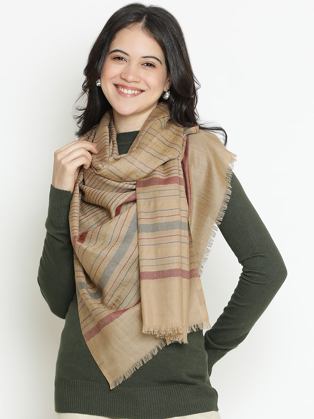 Ecliptic Stripes-Crafted Woolen Dobby Stole
