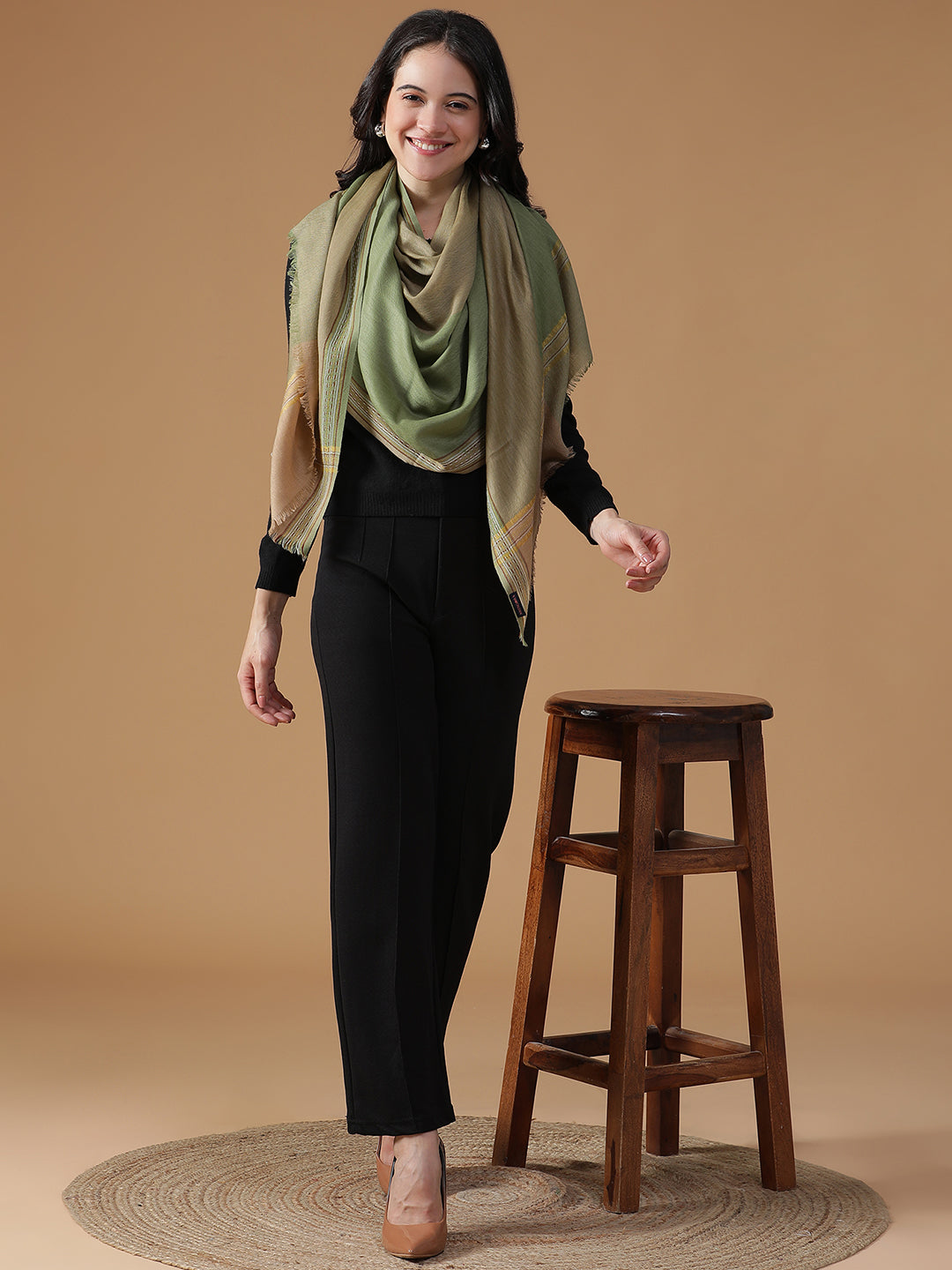 Thyme Harmony-Handcrafted Woolen Dobby Stole