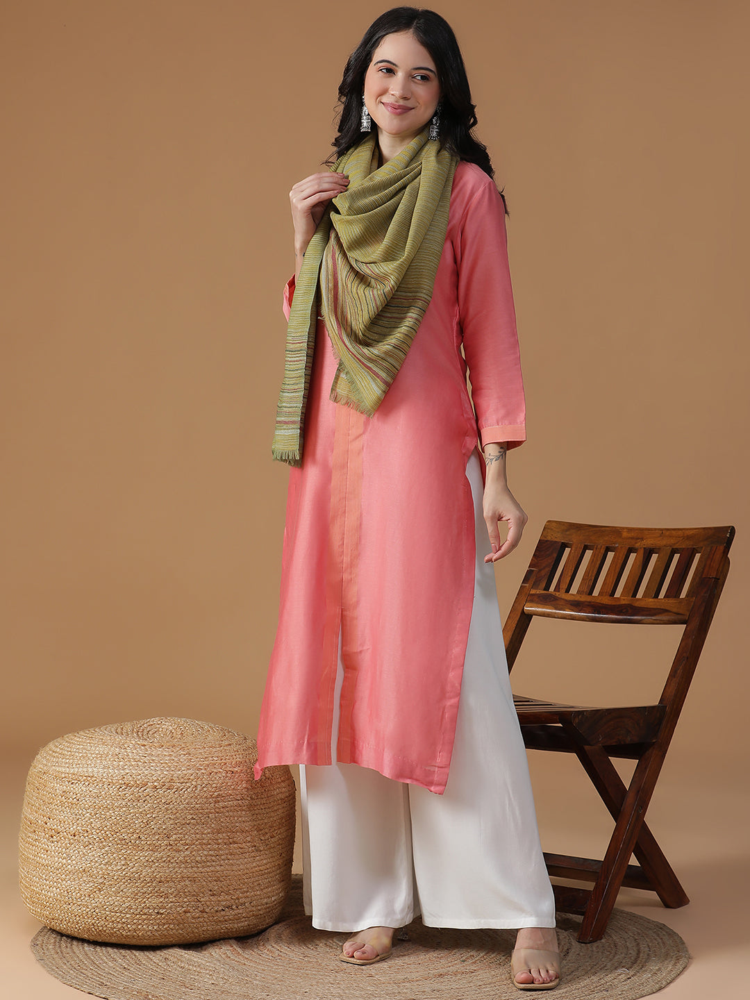Grove Drift-Striped Woolen Dobby Stole