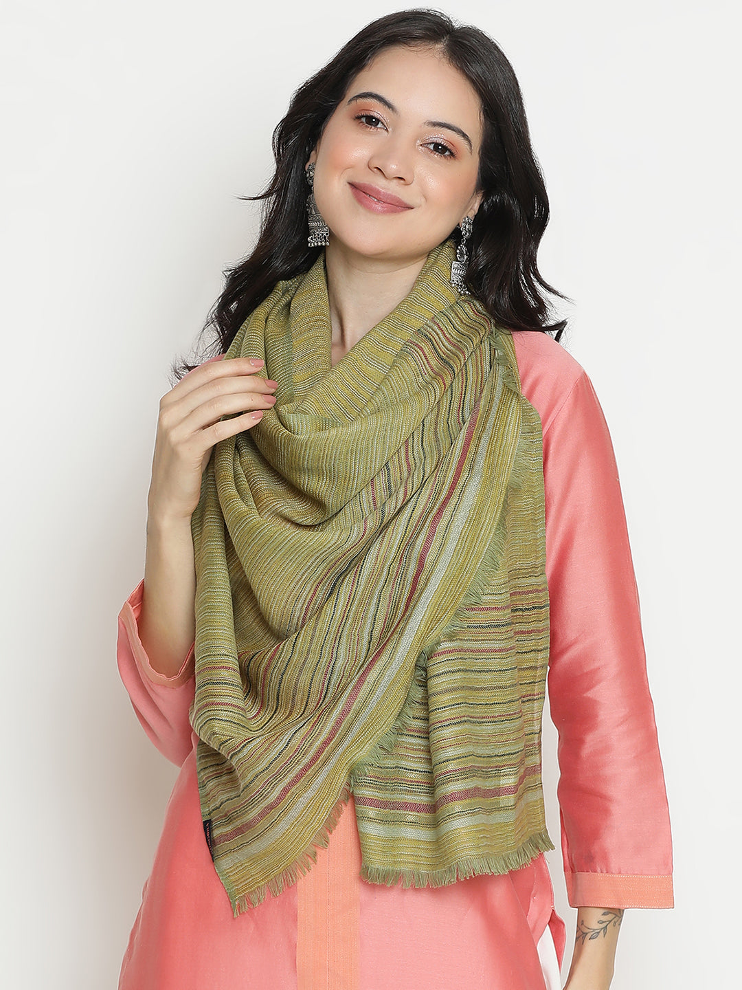 Grove Drift-Striped Woolen Dobby Stole