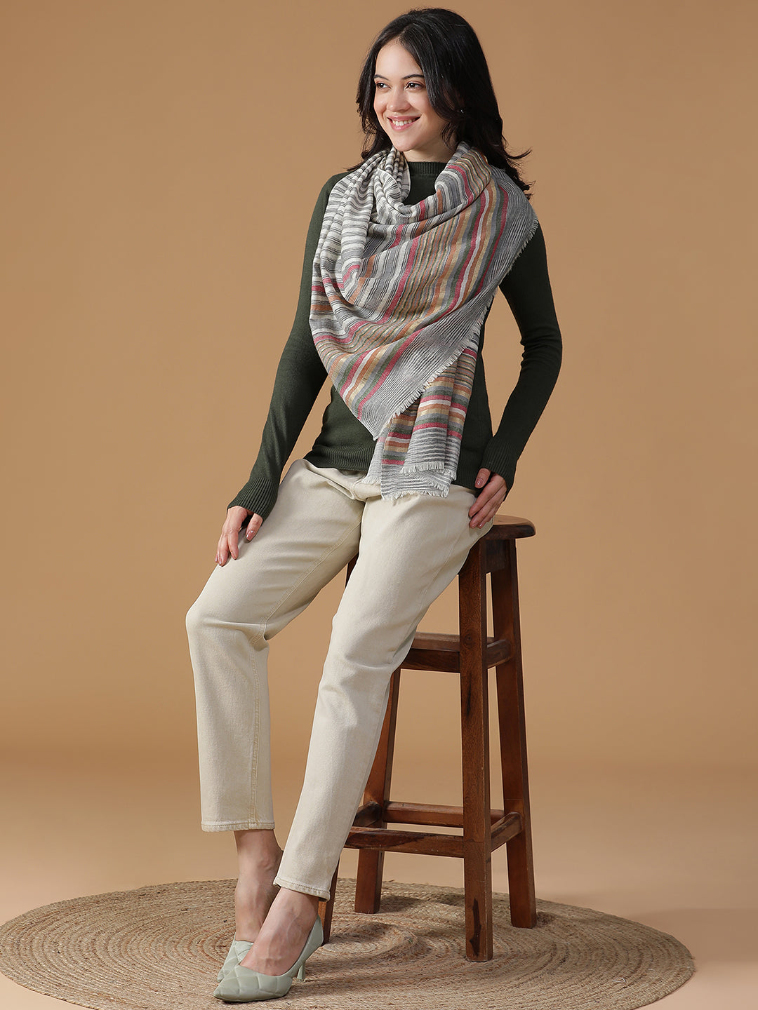 Grove Drift-Striped Woolen Dobby Stole