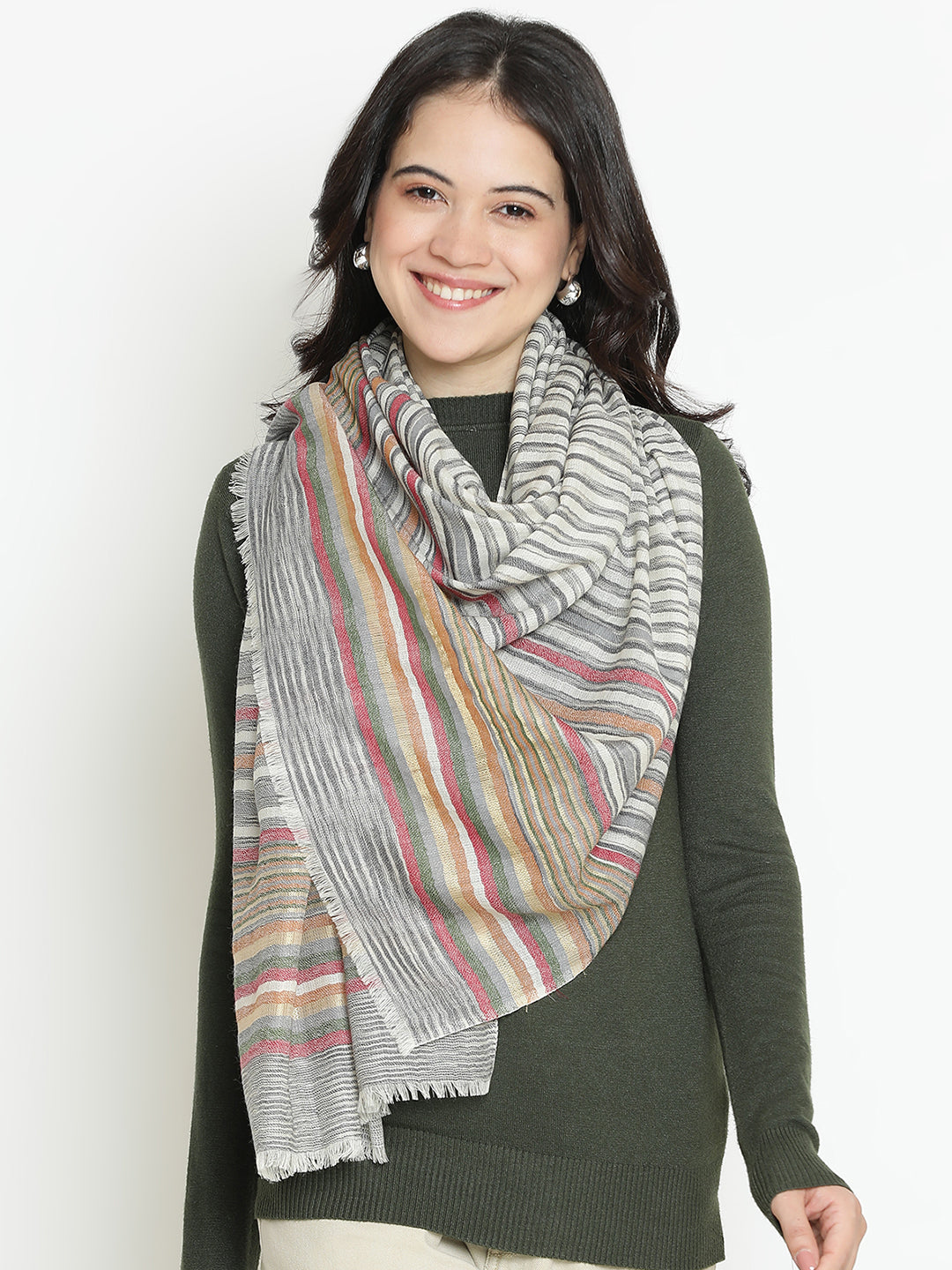 Grove Drift-Striped Woolen Dobby Stole