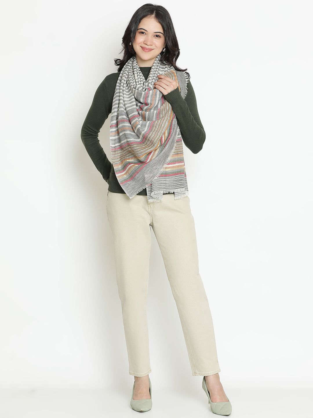Grove Drift-Striped Woolen Dobby Stole