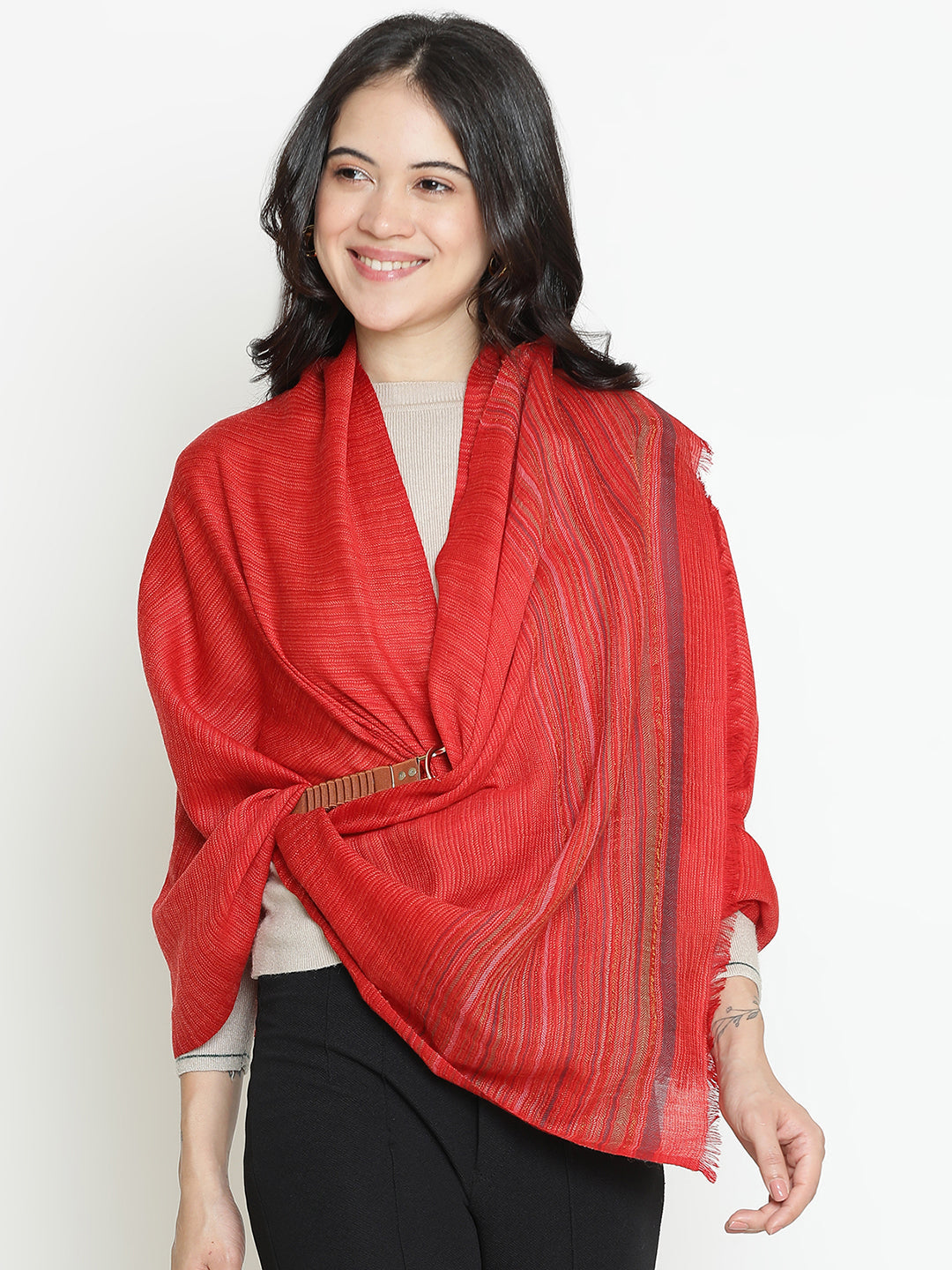Grove Drift-Striped Woolen Dobby Stole