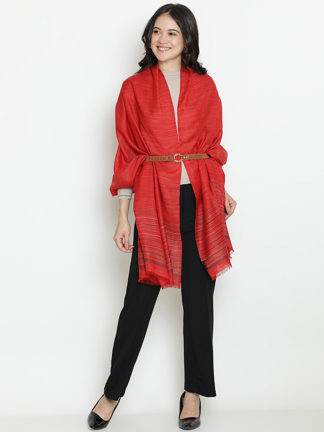 Grove Drift-Striped Woolen Dobby Stole