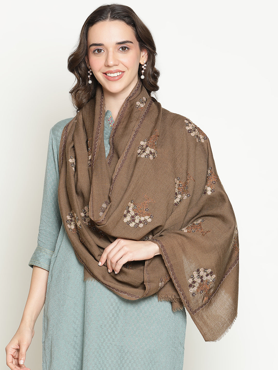 Tree Embroidered allover Pure Wool Stole