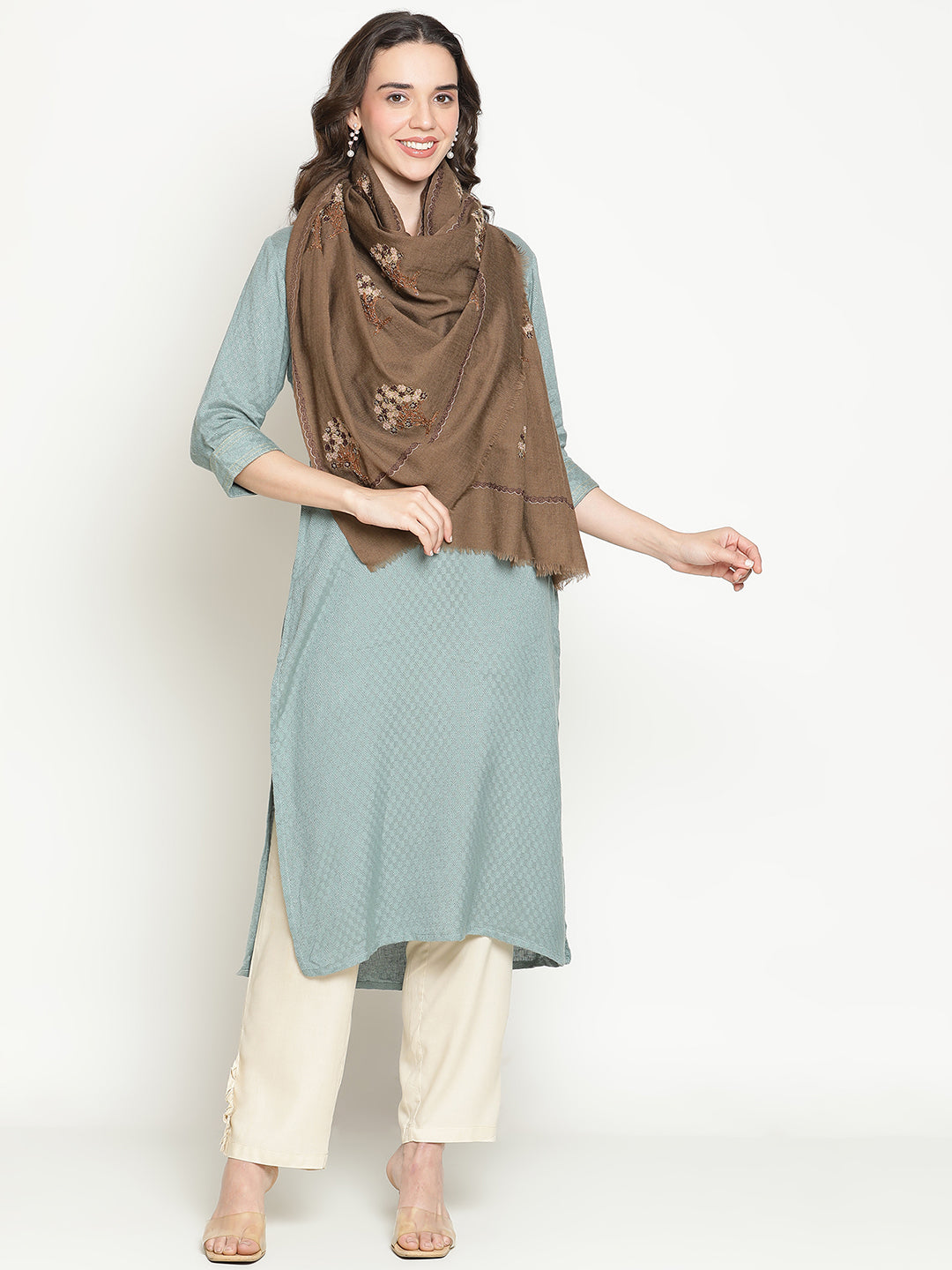 Tree Embroidered allover Pure Wool Stole