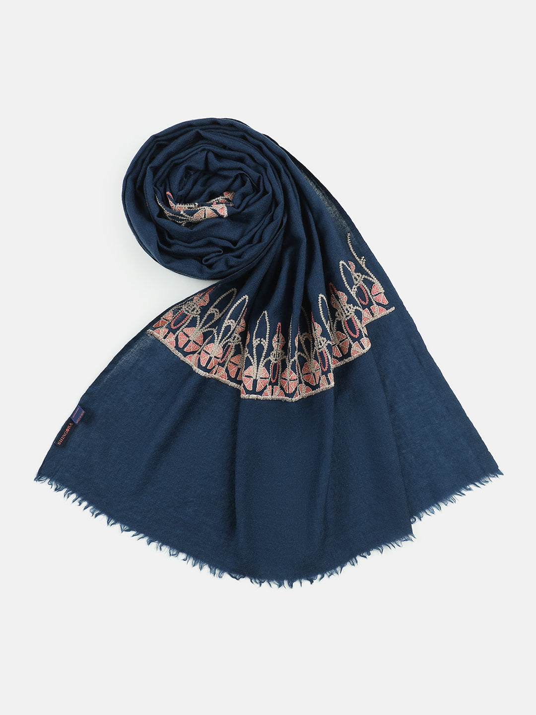 Embroidered Floral Border Plain Pure Wool Stole