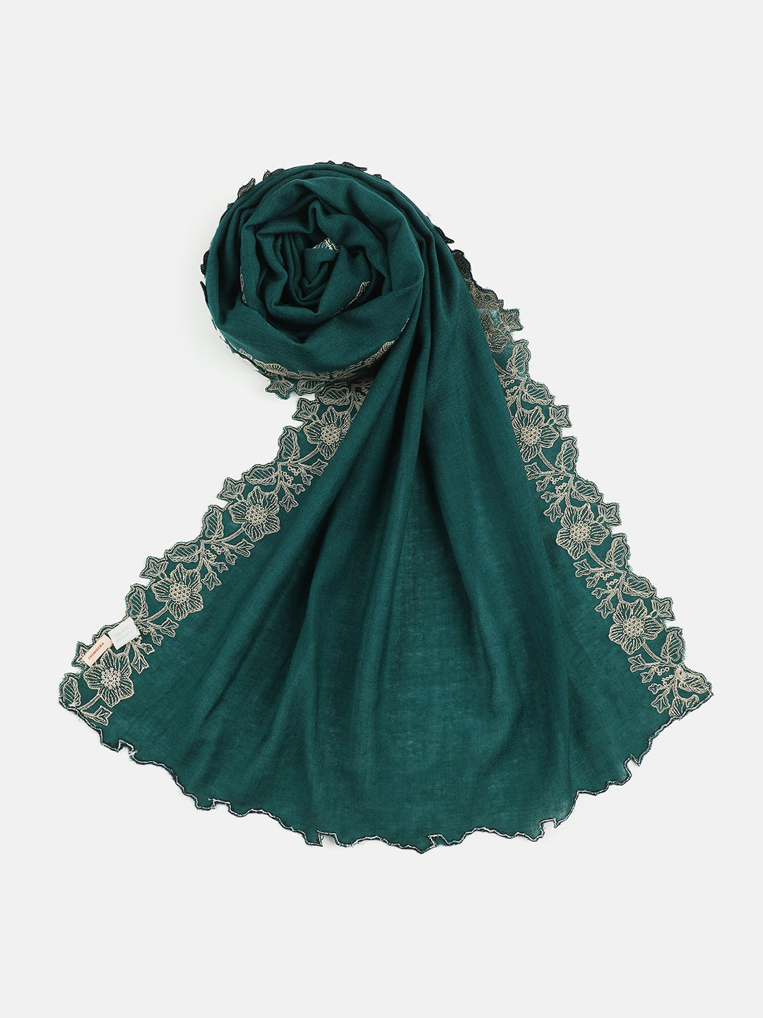 Embroidered Flower Border Pure Wool Stole