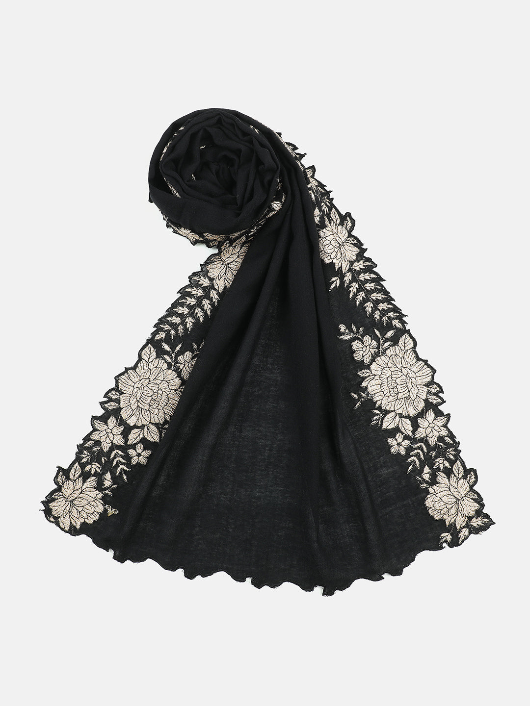 Floral Border Pure Wool Embroidered Stole