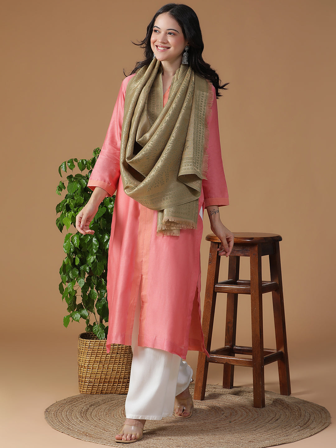 Forest Lines-Gond Art Woolen Jacquard Stole
