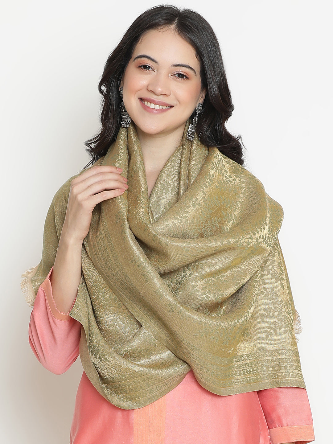 Forest Lines-Gond Art Woolen Jacquard Stole