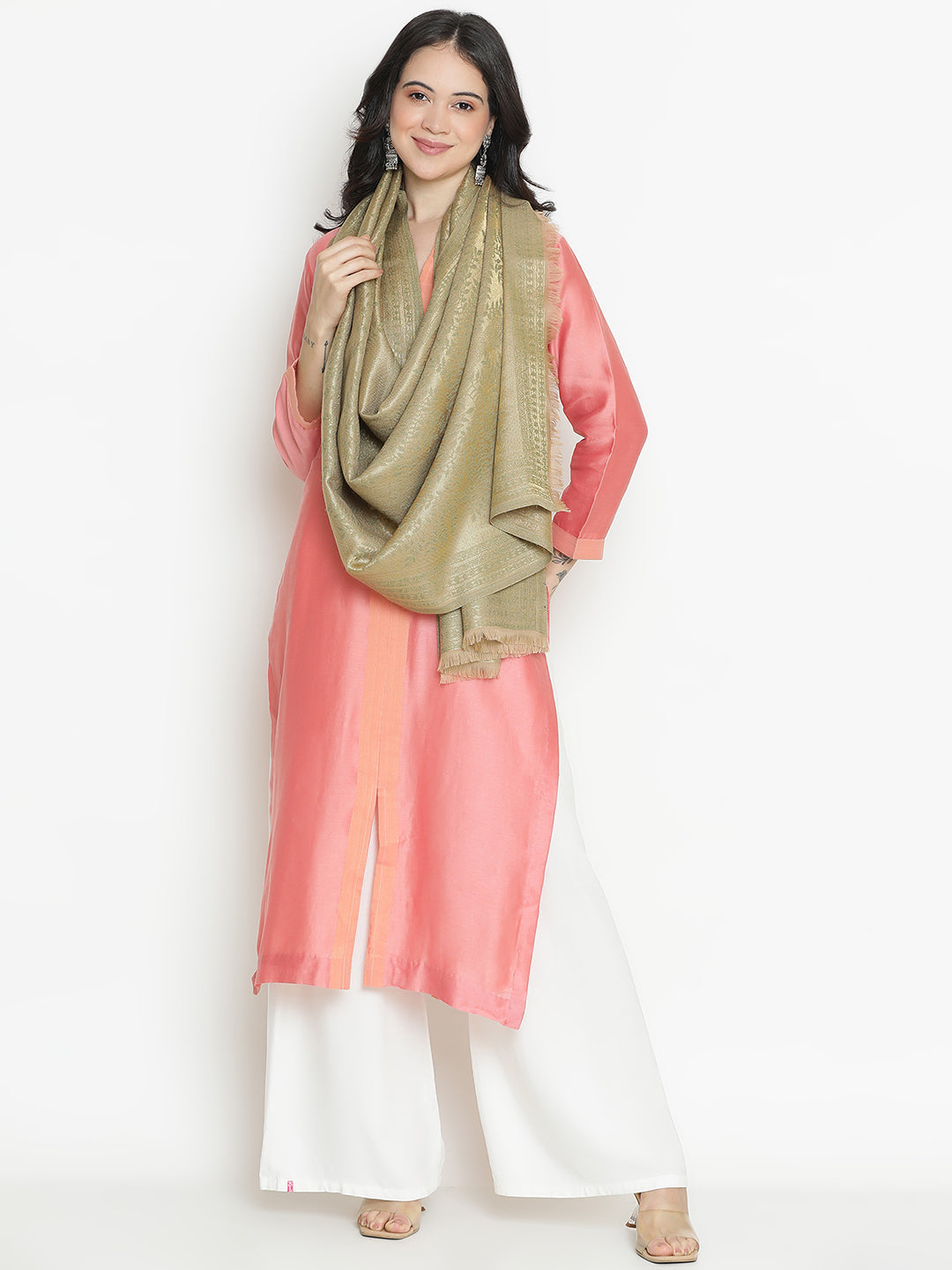 Forest Lines-Gond Art Woolen Jacquard Stole