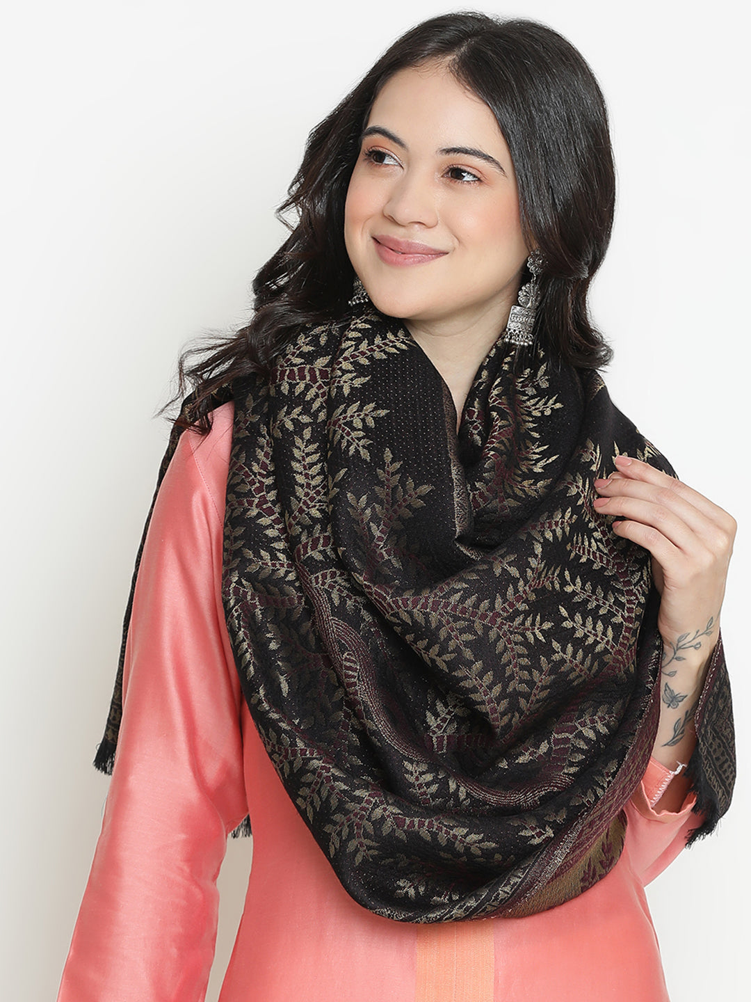 Forest Lines-Gond Art Woolen Jacquard Stole