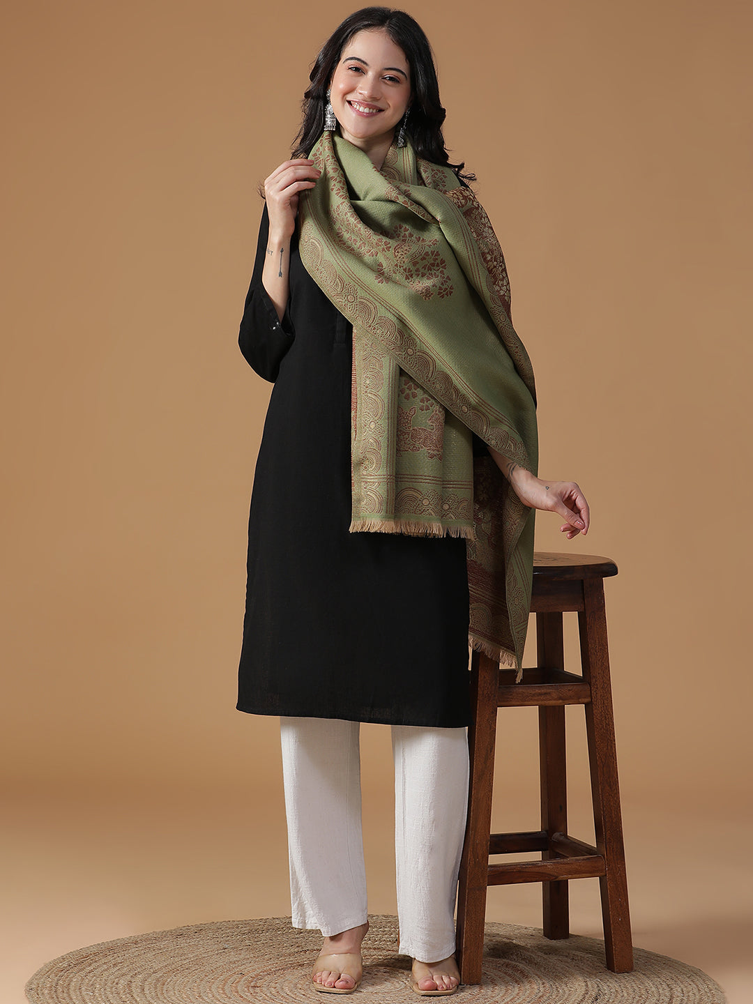 Timeless Tales-Gond Inspired Woolen Jacquard Stole