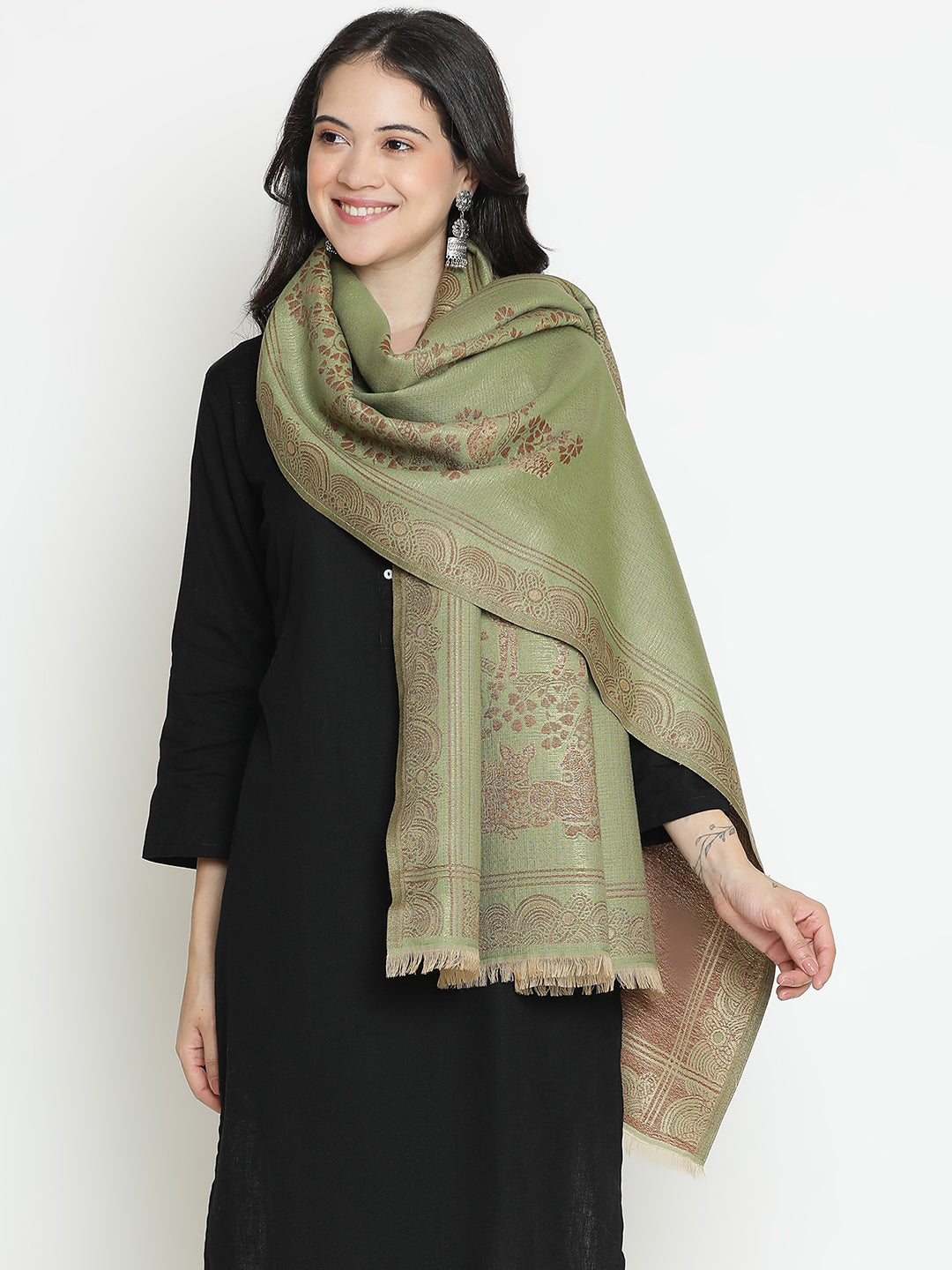 Timeless Tales-Gond Inspired Woolen Jacquard Stole