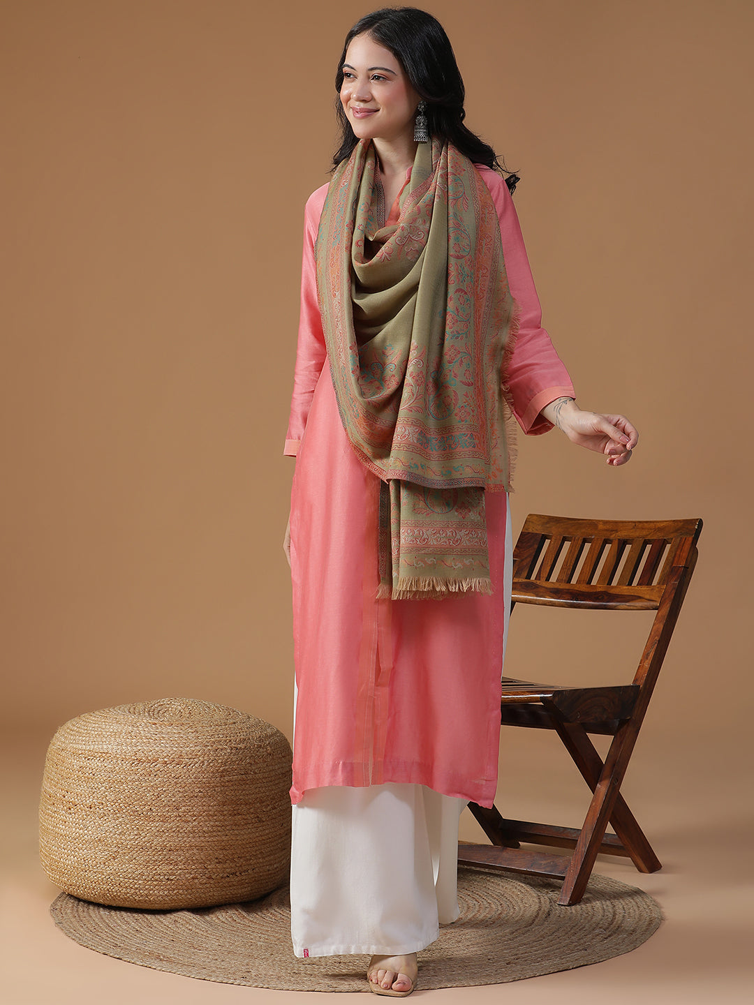 Meadow Reverie-Paisley & Mughal Garden Woolen Jacquard Stole