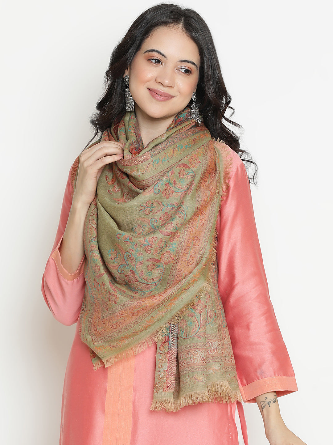 Meadow Reverie-Paisley & Mughal Garden Woolen Jacquard Stole