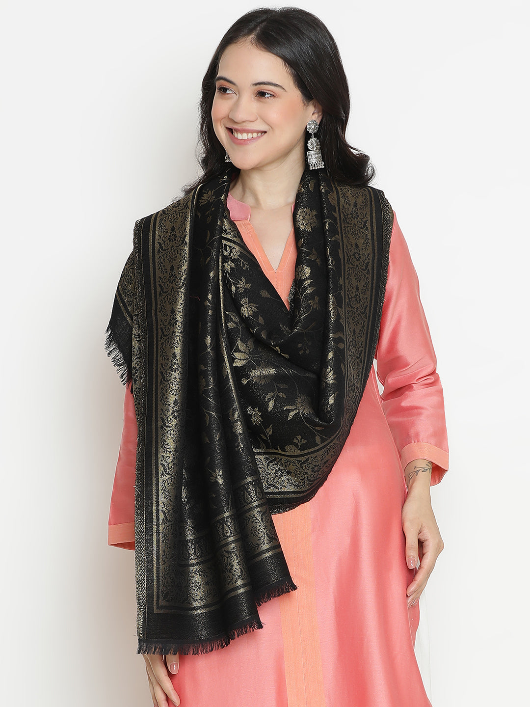 Courtly Charms-Mughal & Persian Brocade Woolen Jacquard Stole