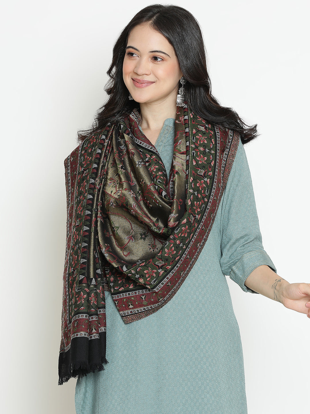 Ornate Loom-Indo-Persian Brocade Woolen Jacquard Stole