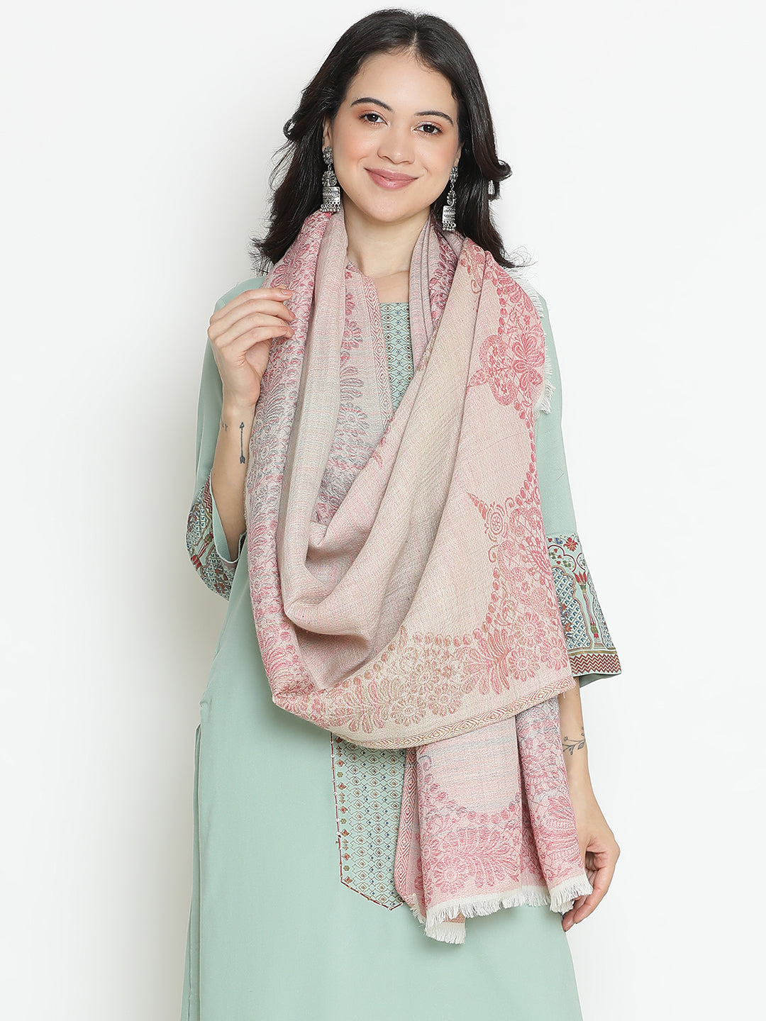 Whispered Bloom-French Floral Woolen Jacquard Stole