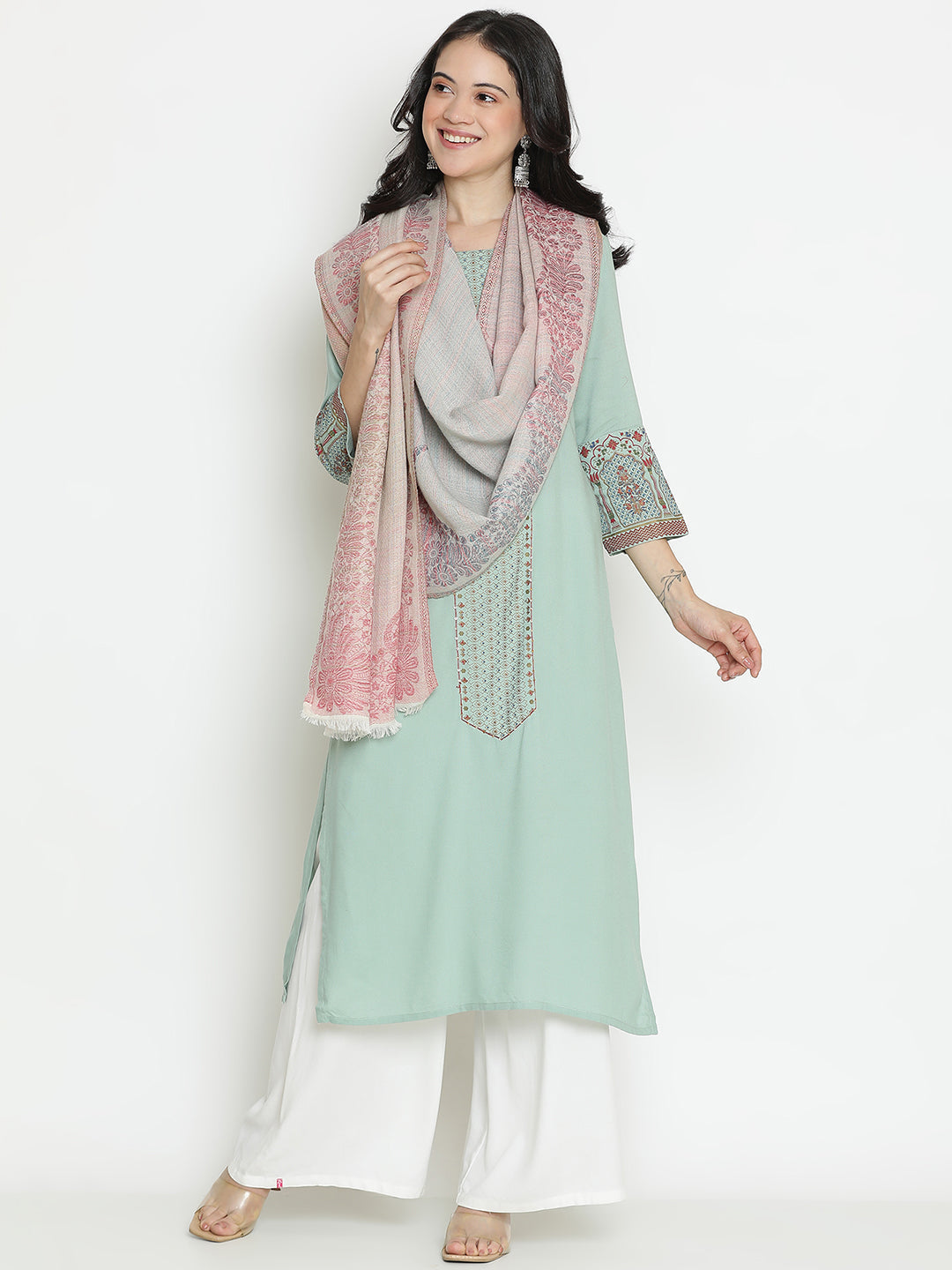 Whispered Bloom-French Floral Woolen Jacquard Stole