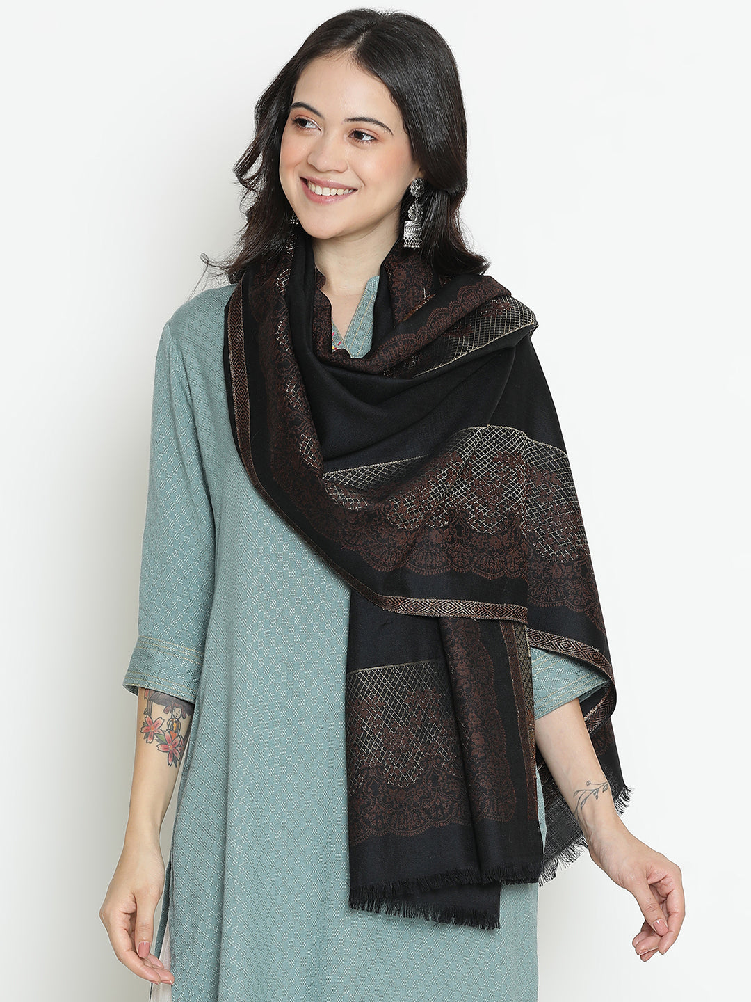 Lattice Grace-Persian & Mughal Woolen Jacquard Stole