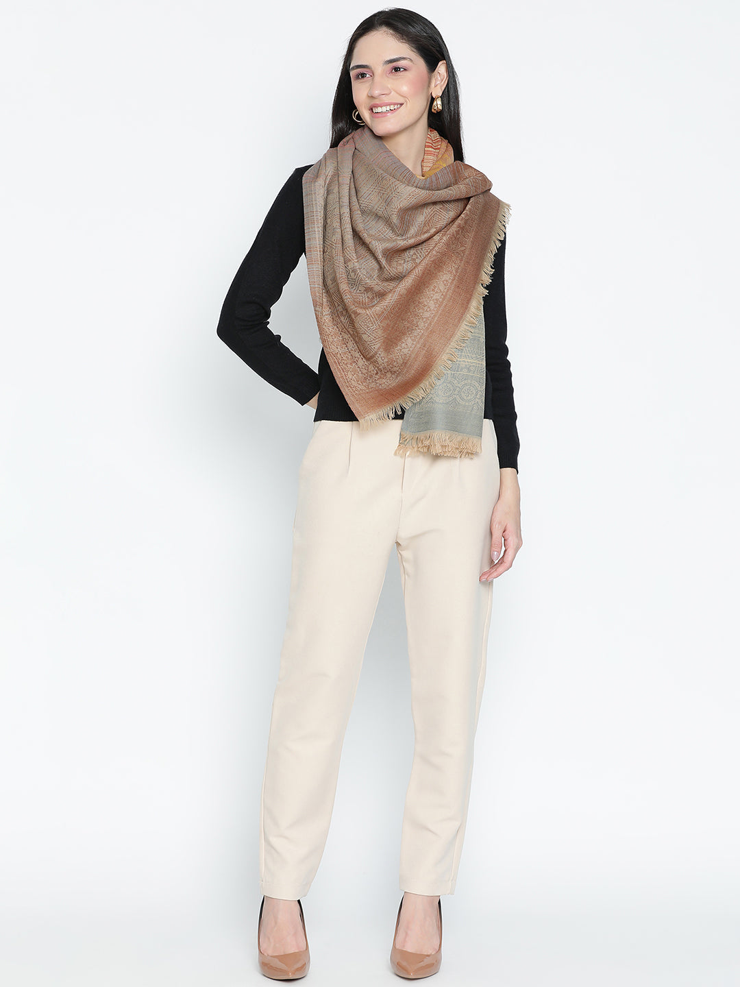 Akaar Pure Wool Jacquard Stole