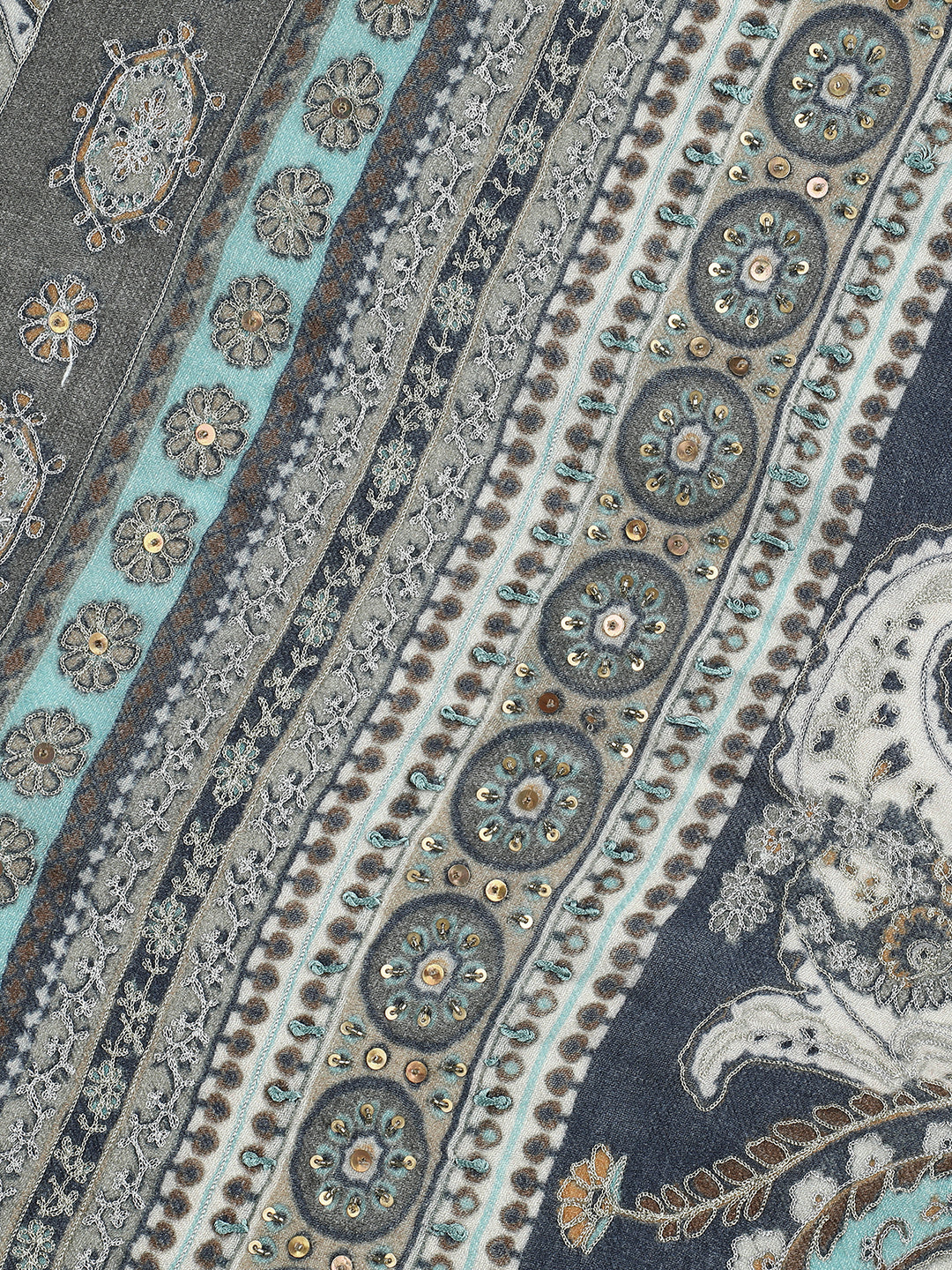 Embroidered Printed Floral Pure Wool Stole