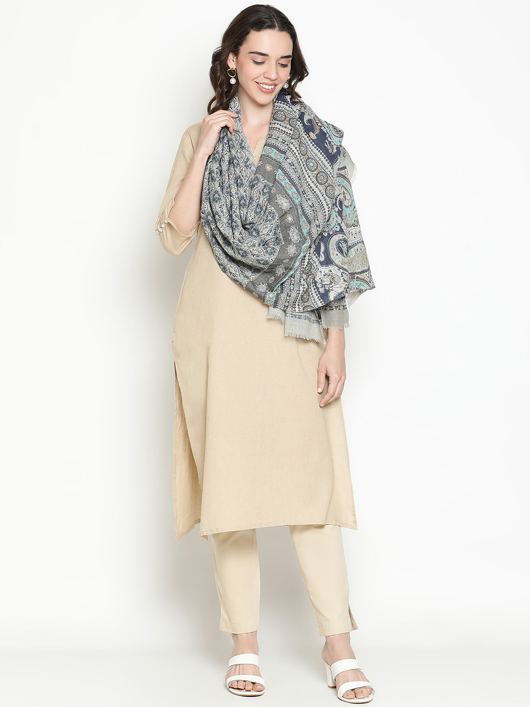 Embroidered Printed Floral Pure Wool Stole