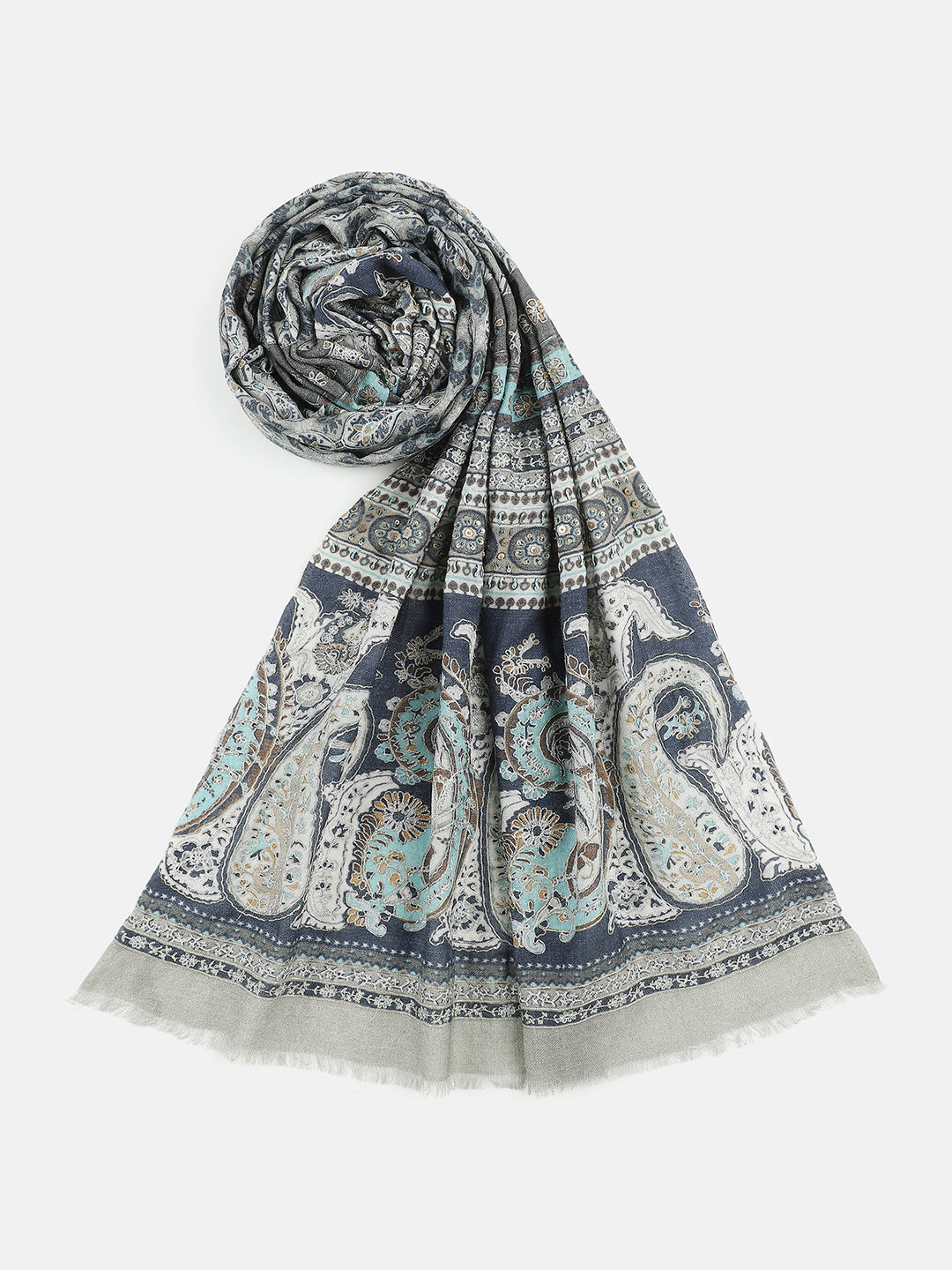 Embroidered Printed Floral Pure Wool Stole