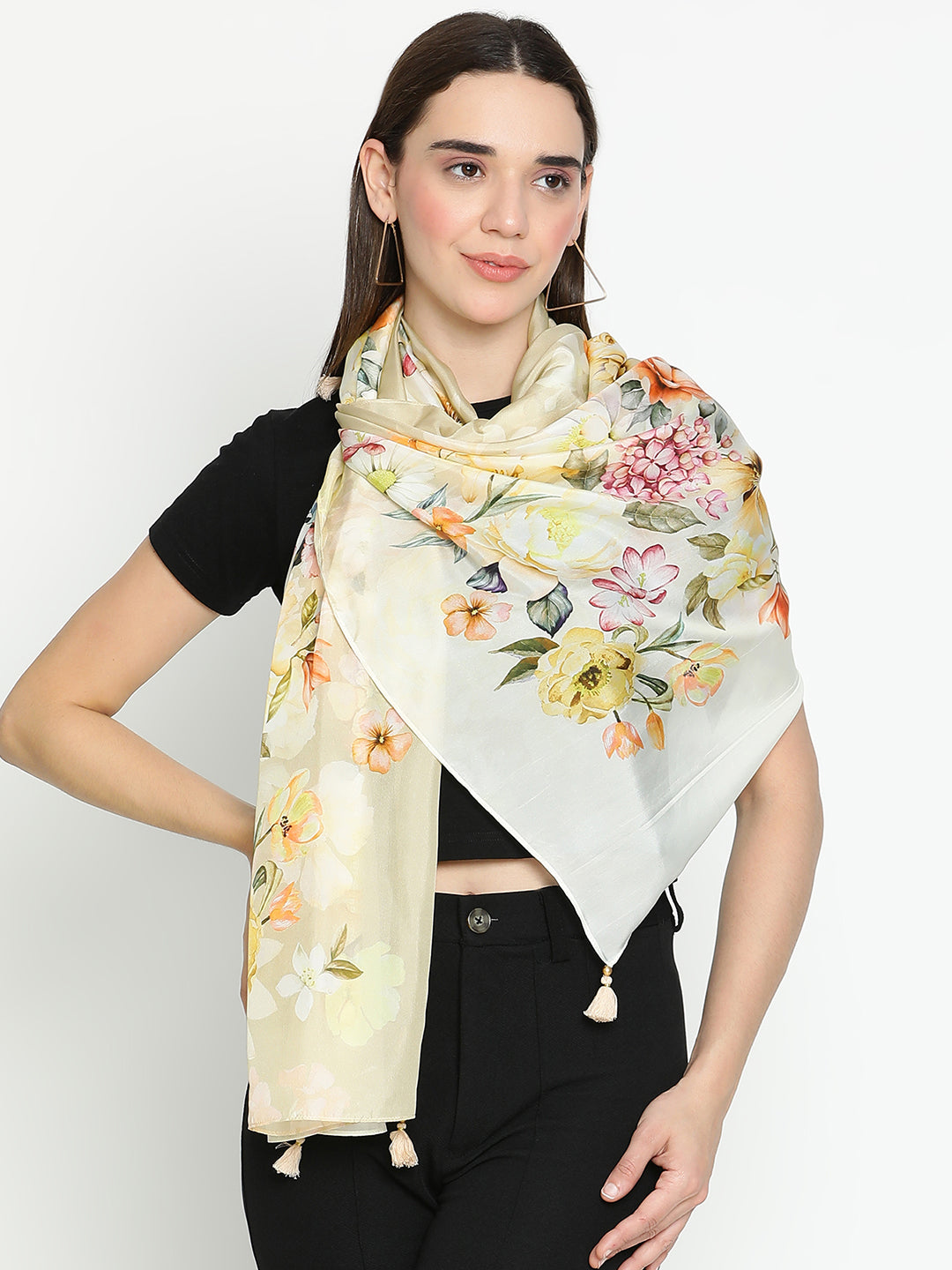 Gardenia Women Floral Pure Silk Printed Stole