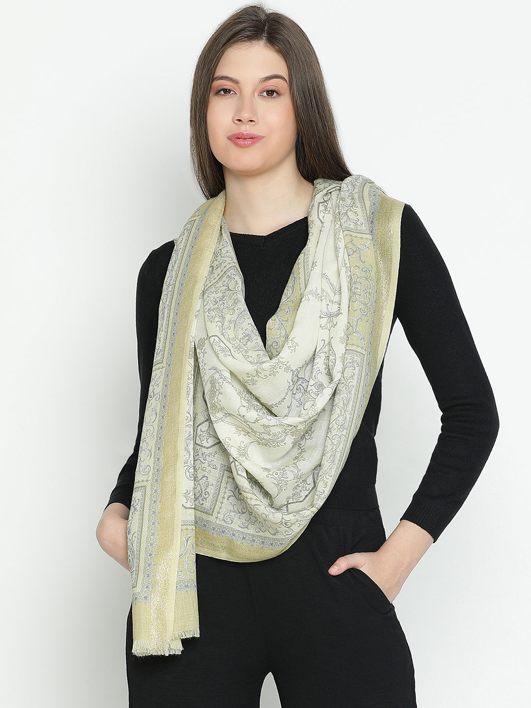Serenade Women Wool Lurex Printed Stole