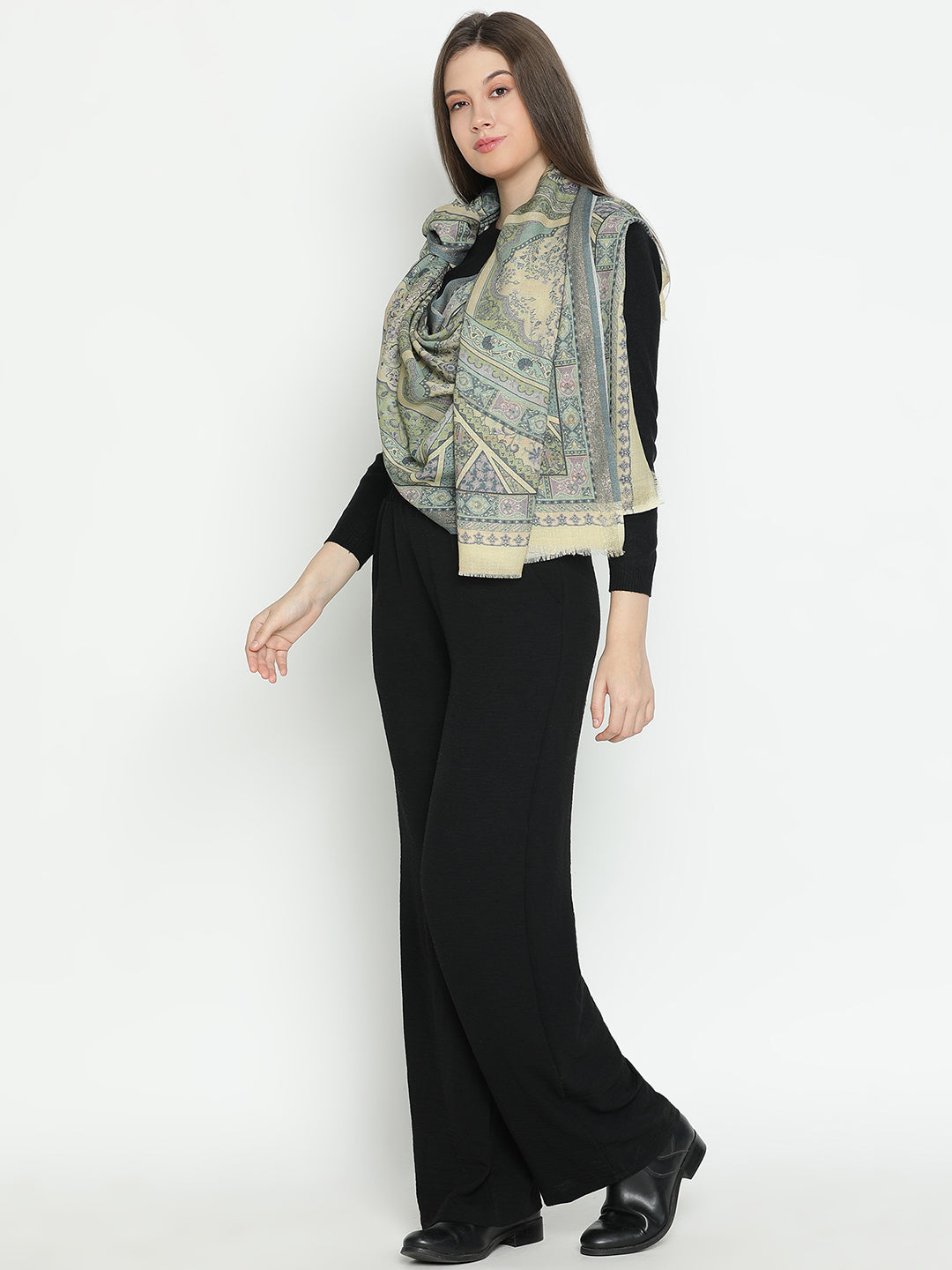 Regal Embrace Wool Lurex Printed Stole