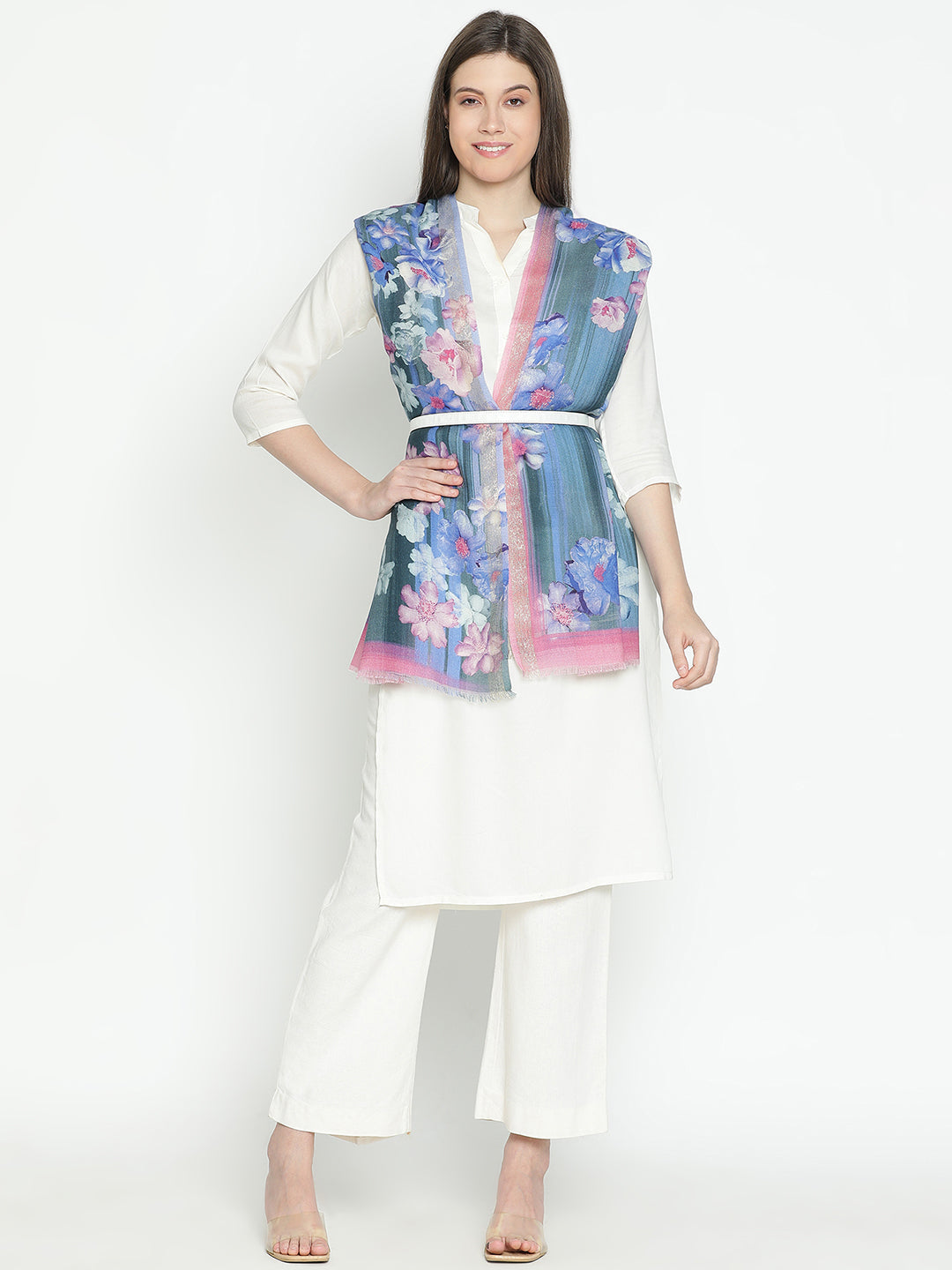 Twilight Harmony Floral Design Printed Stole