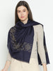 Navy Blue Women Woolen Embellished Stole