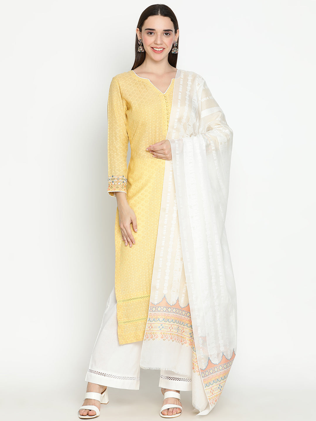 Shingora Yellow Notch Neck Stitched Suit Set