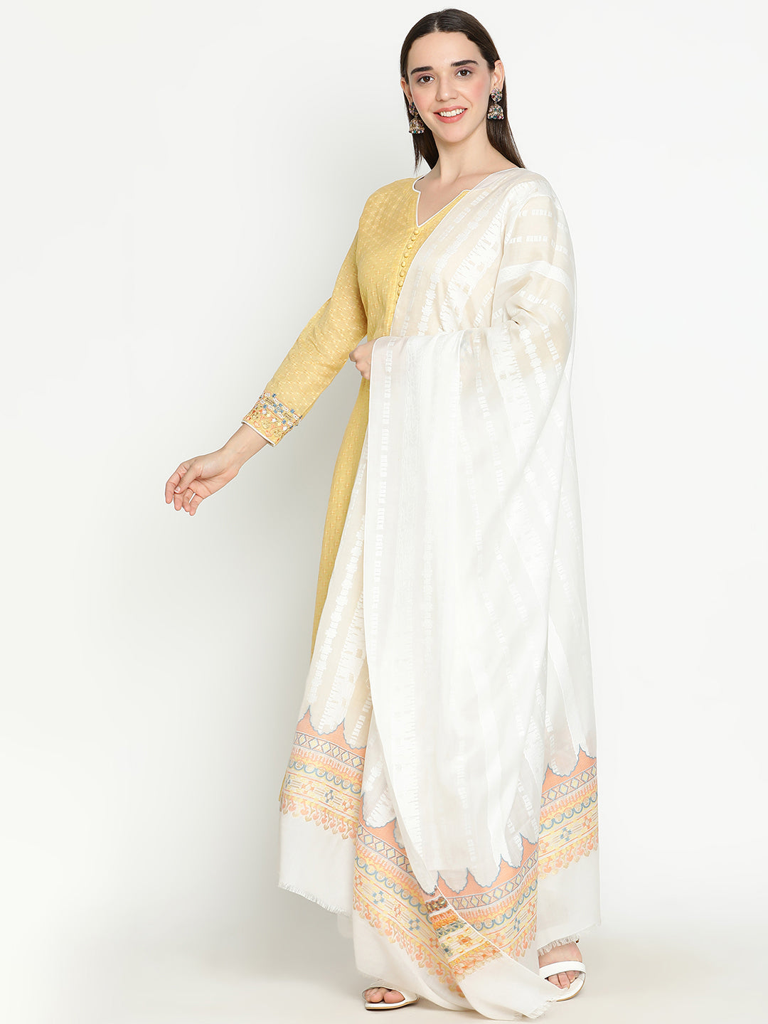 Shingora Yellow Notch Neck Stitched Suit Set