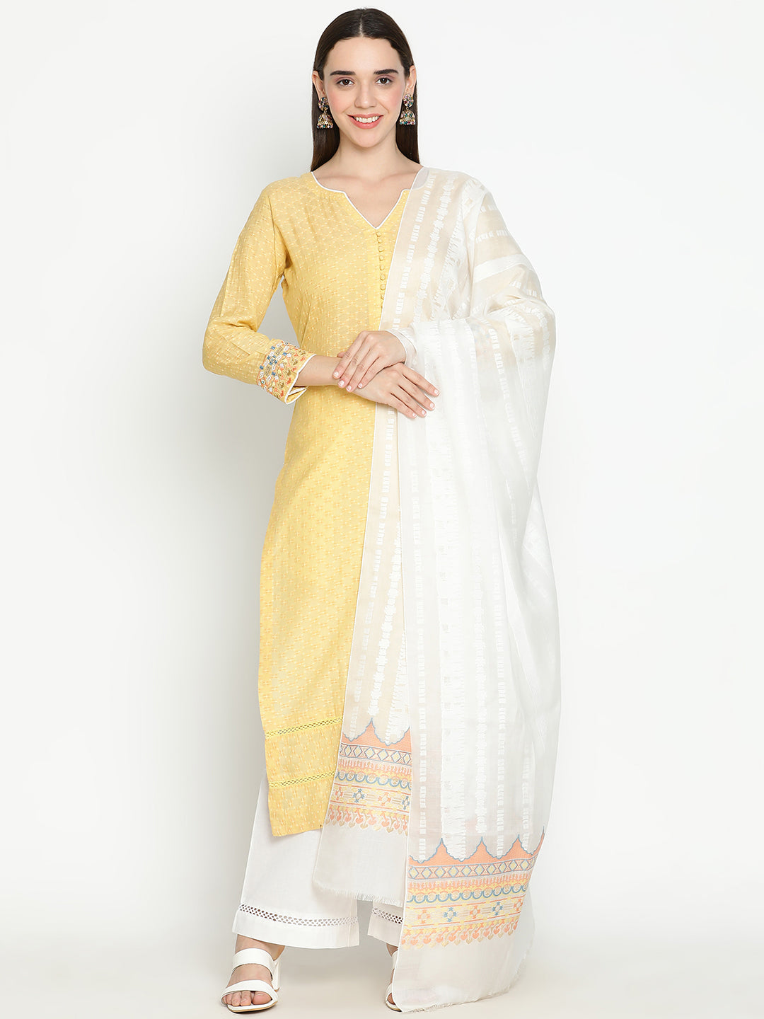 Shingora Yellow Notch Neck Stitched Suit Set