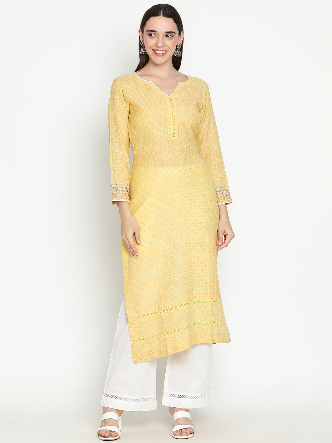 Shingora Yellow Notch Neck Stitched Suit Set