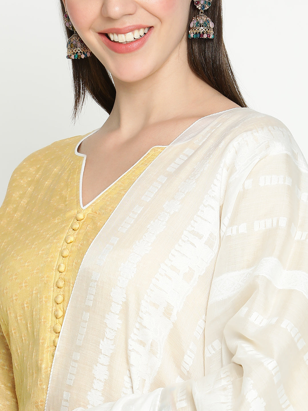 Shingora Yellow Notch Neck Stitched Suit Set