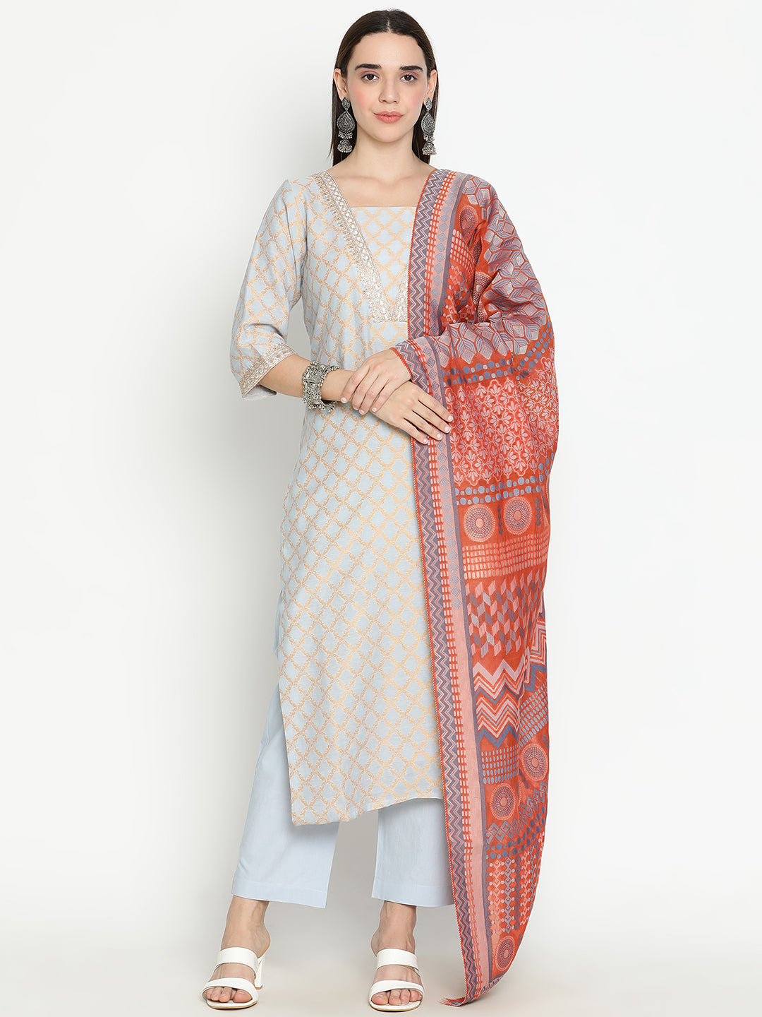 Shingora Blue Woven Design Stitched Suit Set