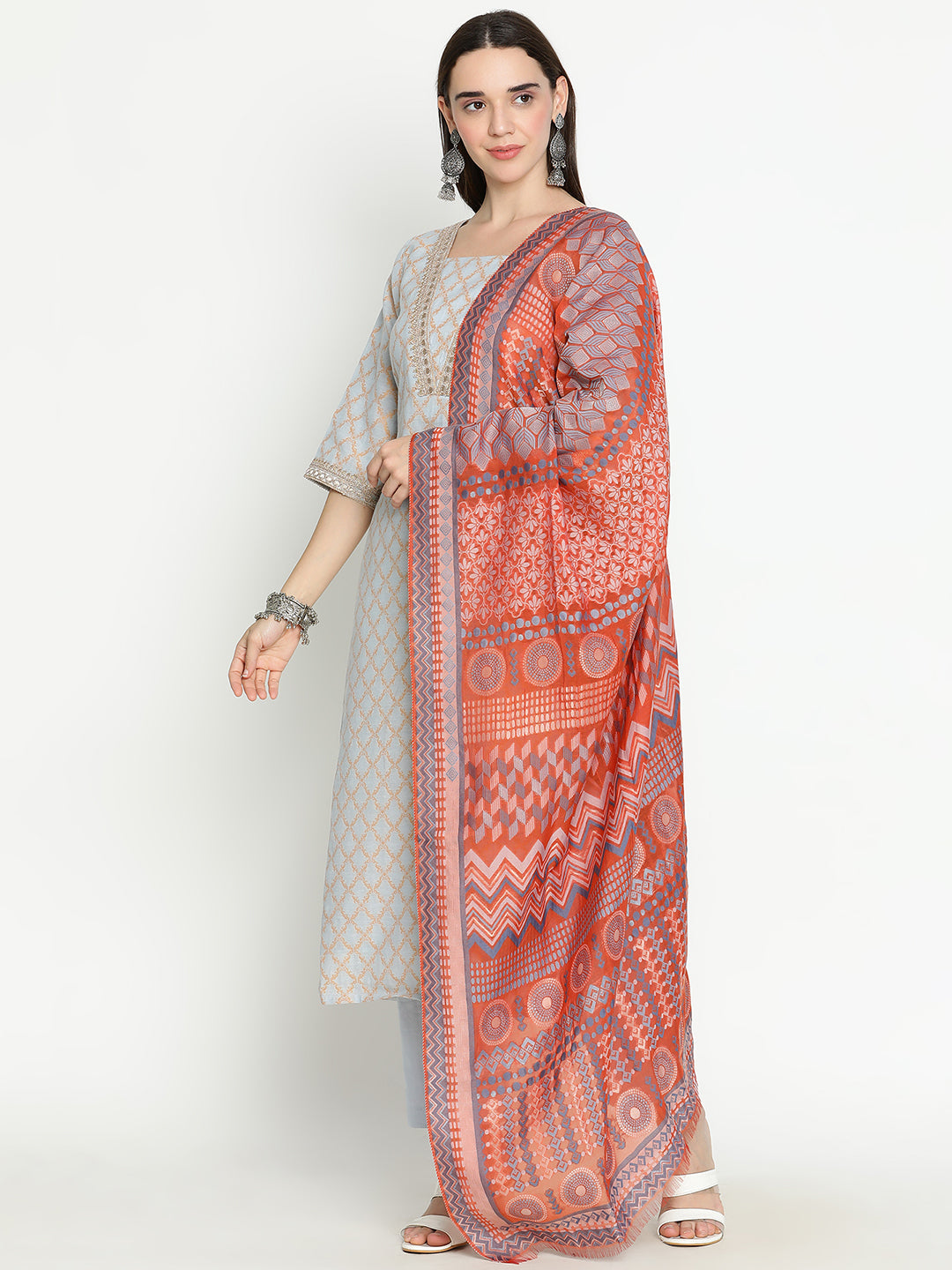 Shingora Blue Woven Design Stitched Suit Set